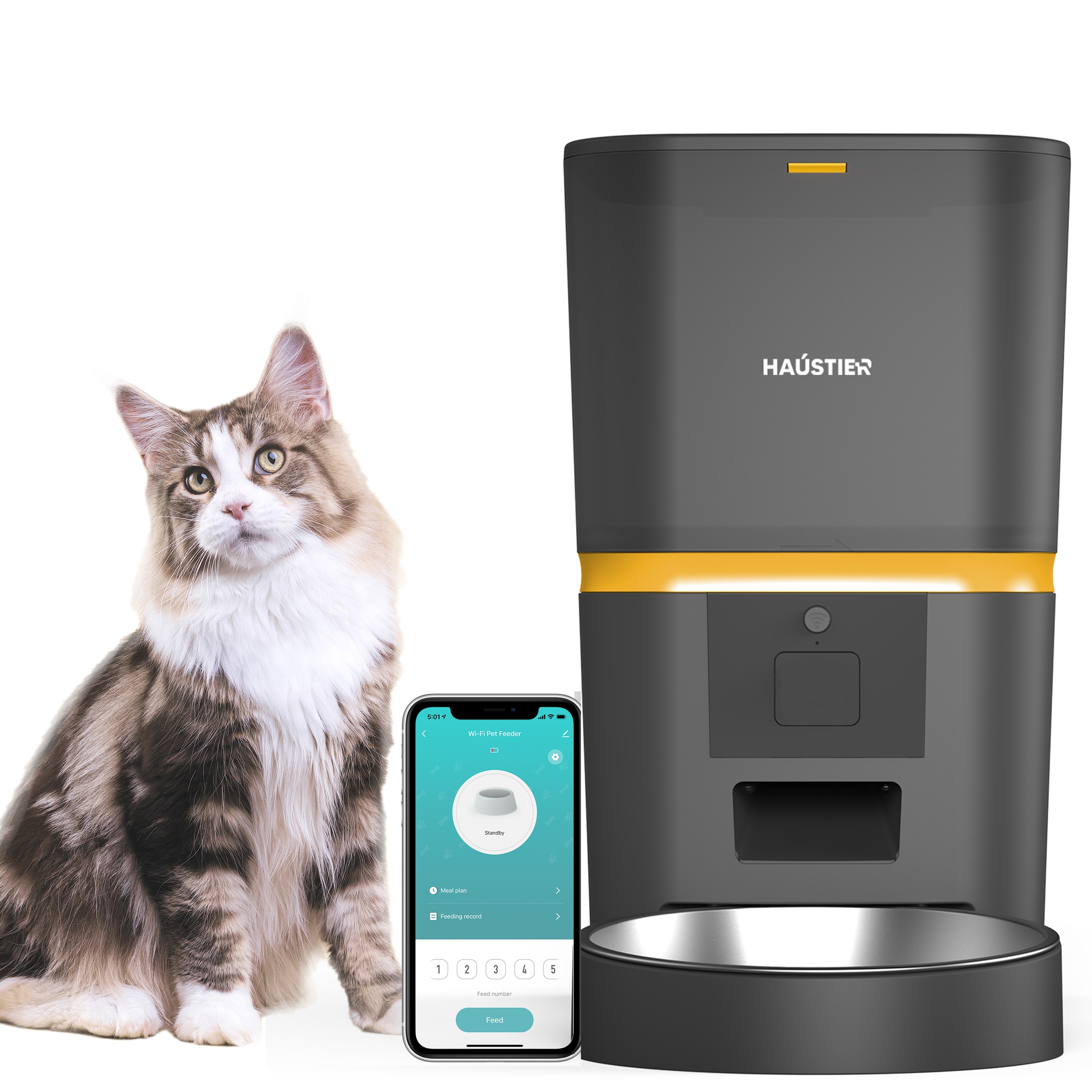 Haustier QQ003-V2 Akıllı Kedi Köpek Otomatik Mama Kabı , Tuya App-Wifi Uzaktan Kontrol, 6Lt hazne, Metal Kase (Siyah)